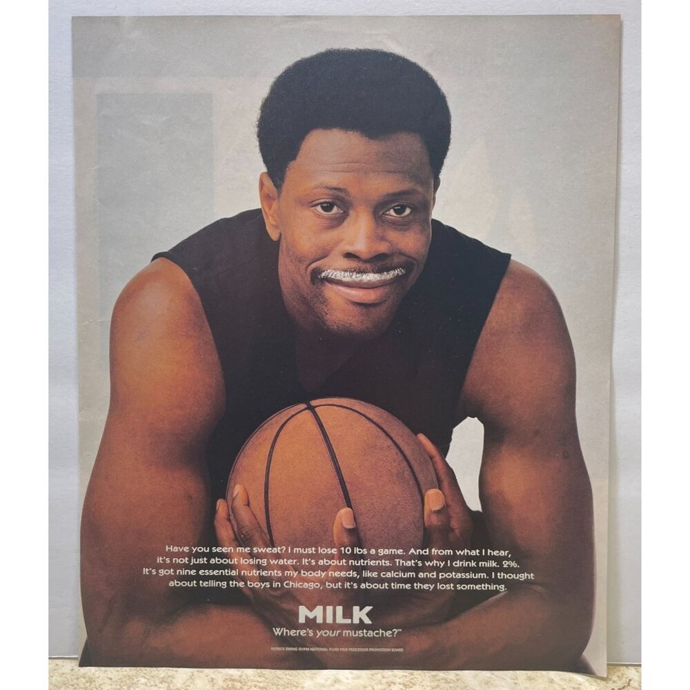 Patrick Ewing Milk Mustache Vintage Print Ad 1996 Basketball Chicago Bulls